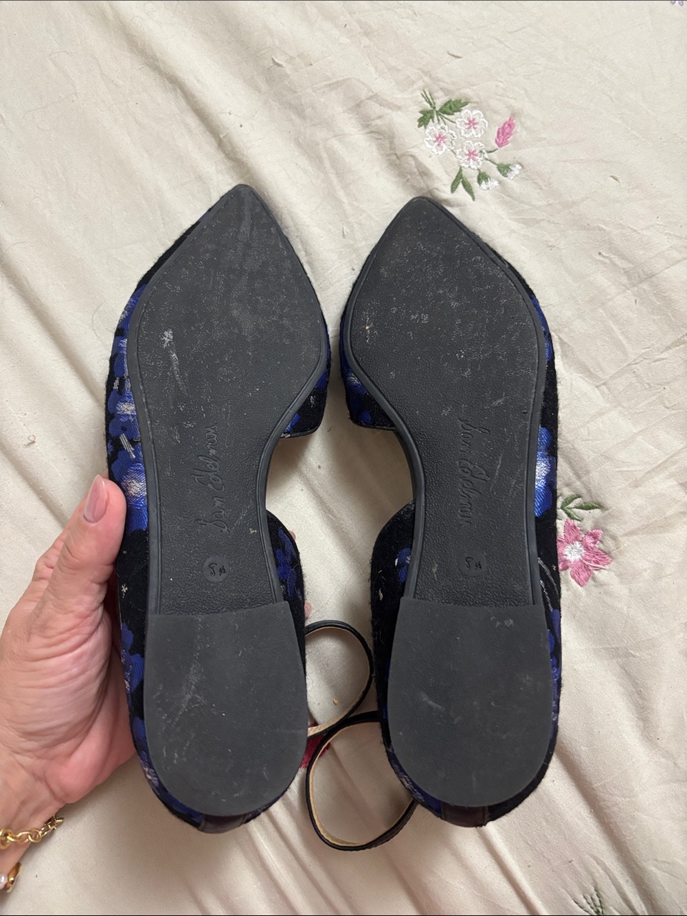 Sam Edelman Navy Blue Floral Pointed D'Orsay Flats - Picture 2 of 11
